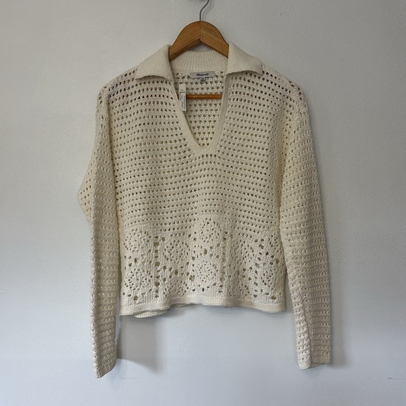 Madewell Crochet Polo Eyelet Long sleeve Open Knit LooseKnit Sweater euro summer - Picture 5 of 9